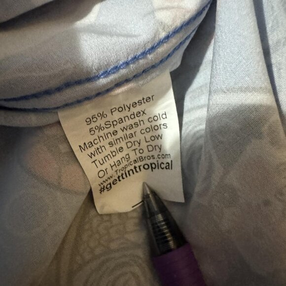 Tropical Bros Shirt Mens Medium Blue Hawaiian Button Up Short Sleeve Stretch - Picture 5 of 8